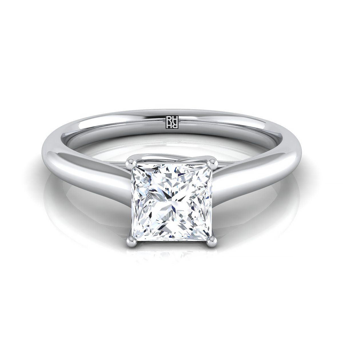 18K White Gold Princess Cut Rounded Classic Comfort Fit Solitaire Ring