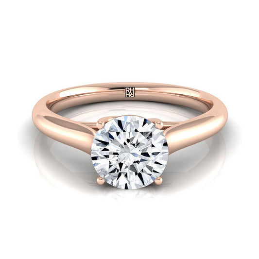 14K Rose Gold Round Brilliant Rounded Classic Comfort Fit Solitaire Ring