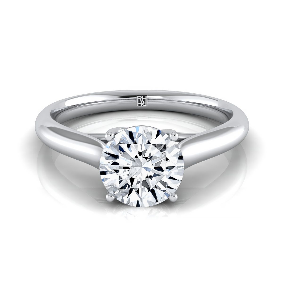 18K White Gold Round Brilliant Rounded Classic Comfort Fit Solitaire Ring