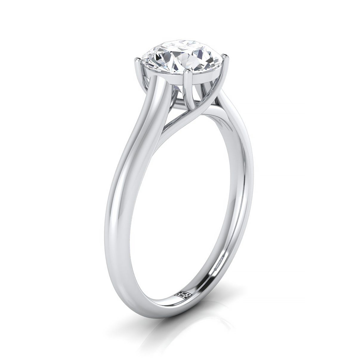 18K White Gold Round Brilliant Rounded Classic Comfort Fit Solitaire Ring