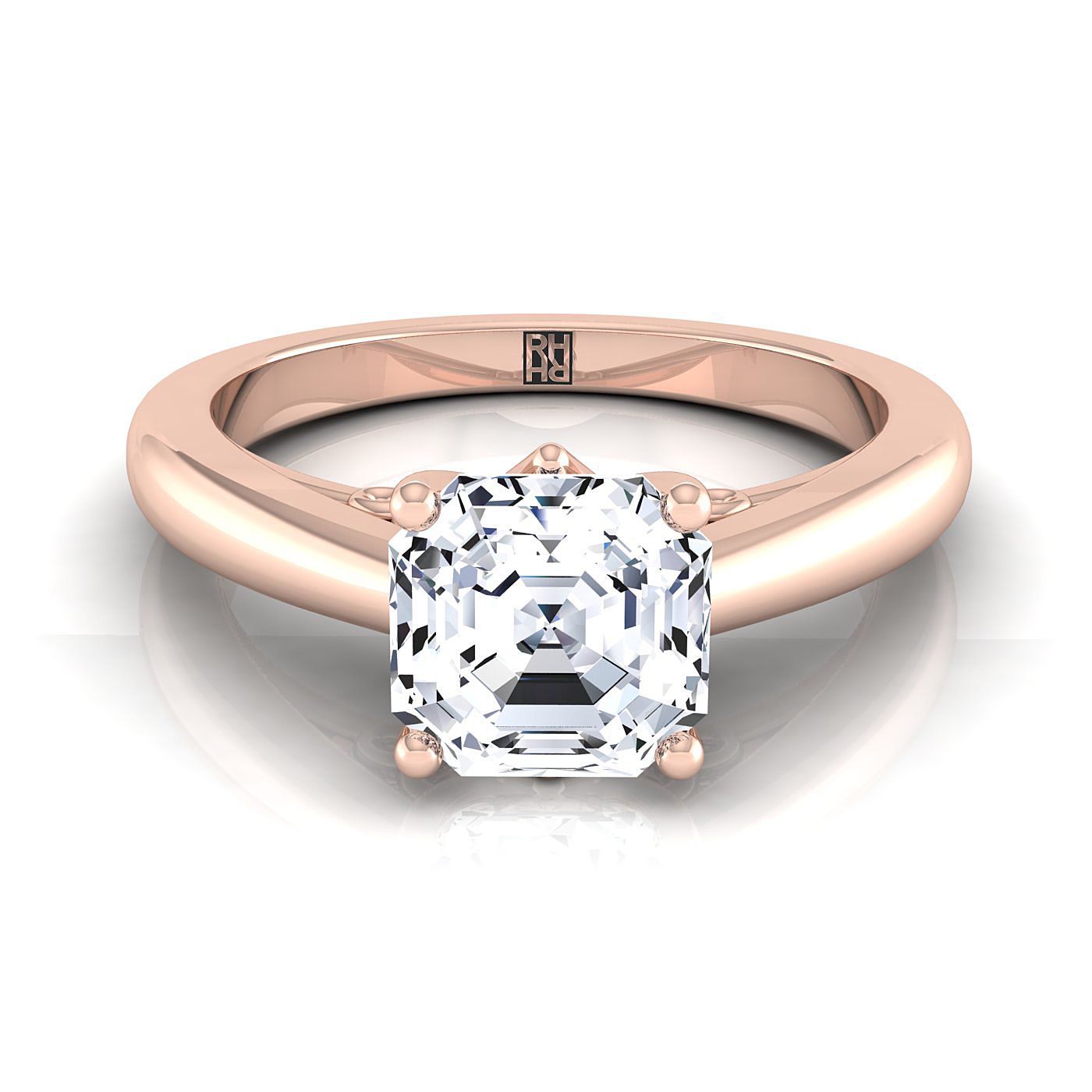 14K Rose Gold Asscher Cut Scroll Gallery Comfort Fit Solitaire Engagement Ring