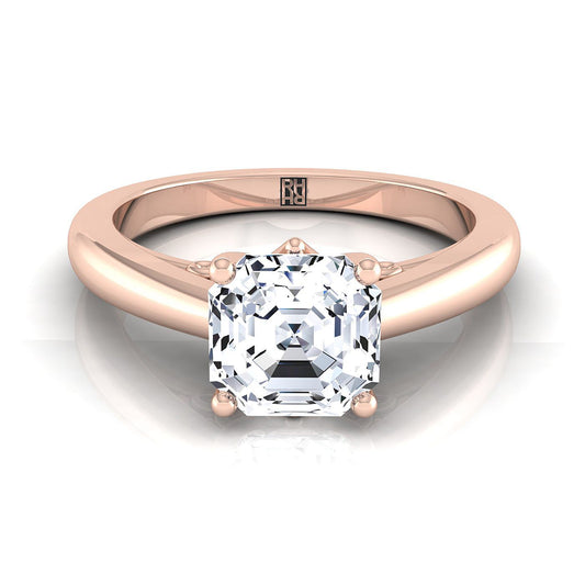 14K Rose Gold Asscher Cut Scroll Gallery Comfort Fit Solitaire Engagement Ring