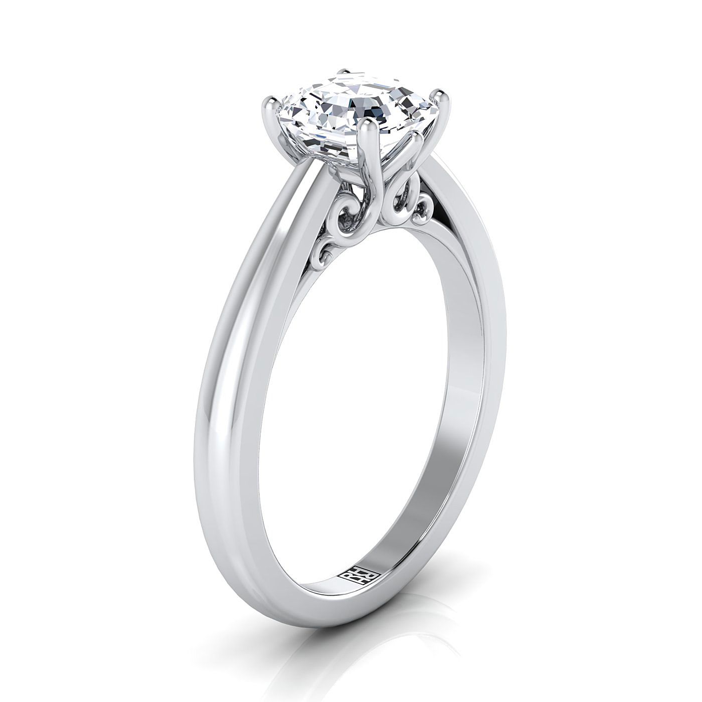 Platinum Asscher Cut Scroll Gallery Comfort Fit Solitaire Engagement Ring