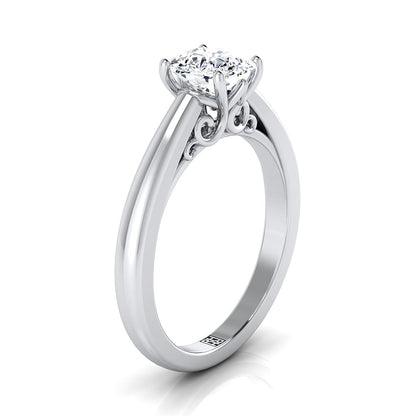 Platinum Cushion Scroll Gallery Comfort Fit Solitaire Engagement Ring