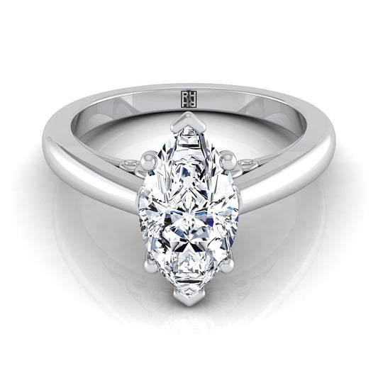 Platinum Marquise  Scroll Gallery Comfort Fit Solitaire Engagement Ring