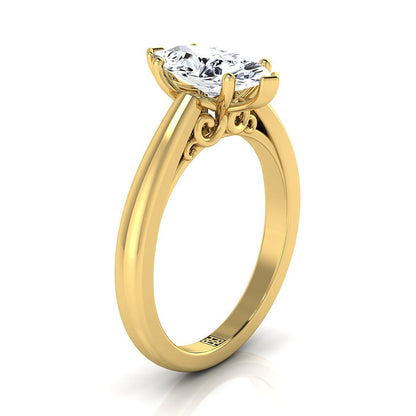 14K Yellow Gold Marquise  Scroll Gallery Comfort Fit Solitaire Engagement Ring