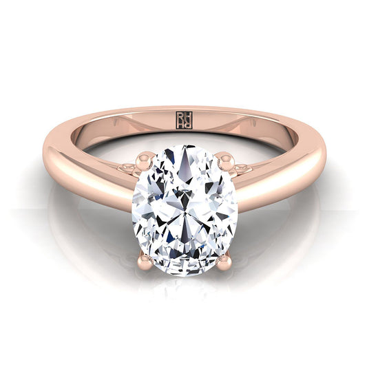 14K Rose Gold Oval Scroll Gallery Comfort Fit Solitaire Engagement Ring