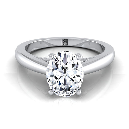 18K White Gold Oval Scroll Gallery Comfort Fit Solitaire Engagement Ring
