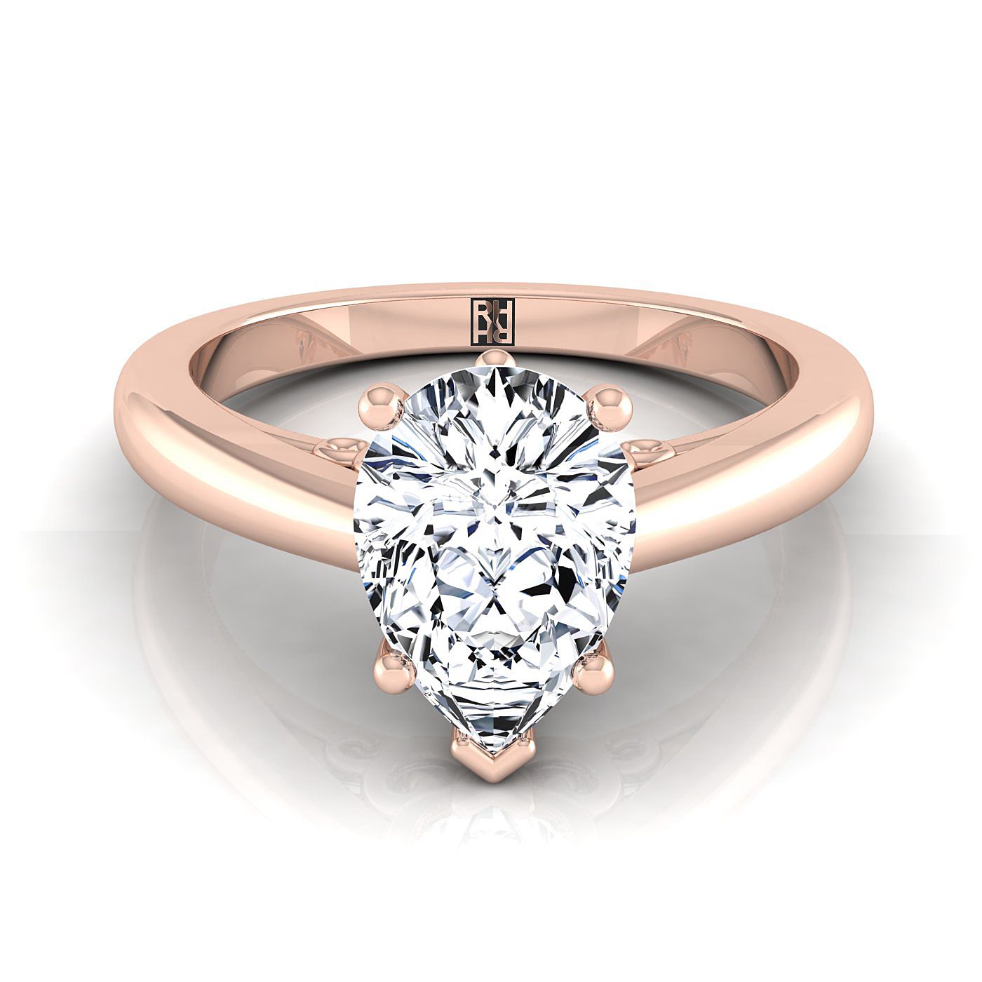 14K Rose Gold Pear Shape Center Scroll Gallery Comfort Fit Solitaire Engagement Ring