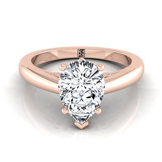 14K Rose Gold Pear Shape Center Scroll Gallery Comfort Fit Solitaire Engagement Ring
