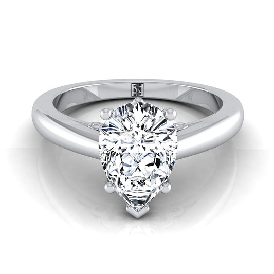 Platinum Pear Shape Center Scroll Gallery Comfort Fit Solitaire Engagement Ring