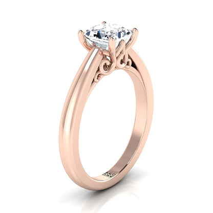 14K Rose Gold Princess Cut Scroll Gallery Comfort Fit Solitaire Engagement Ring