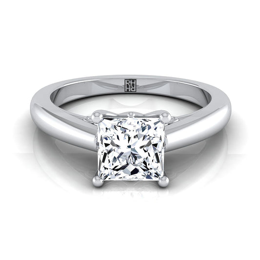 Platinum Princess Cut Scroll Gallery Comfort Fit Solitaire Engagement Ring