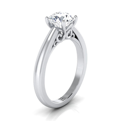 14K White Gold Round Brilliant Scroll Gallery Comfort Fit Solitaire Engagement Ring