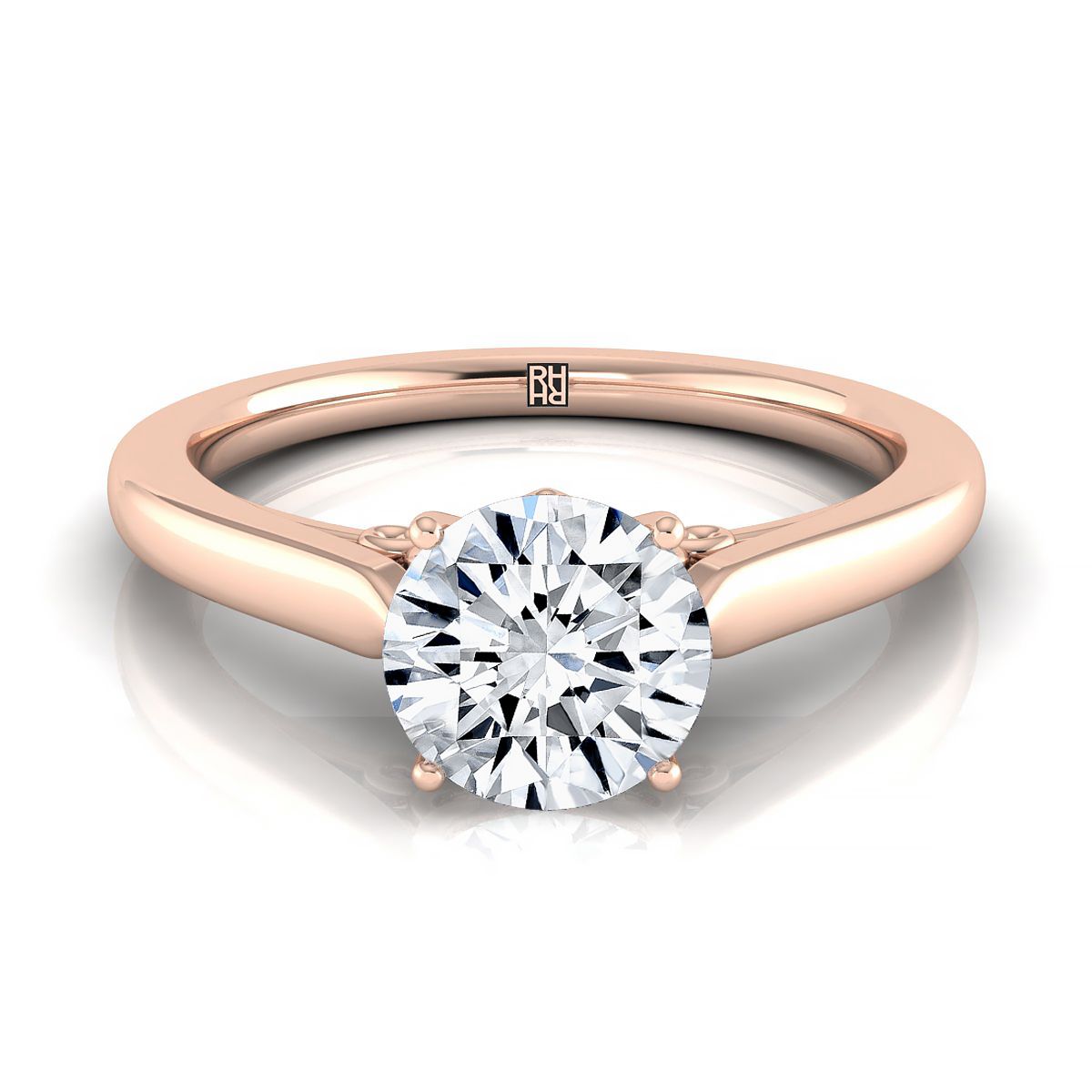 14K Rose Gold Round Brilliant Scroll Gallery Comfort Fit Solitaire Engagement Ring