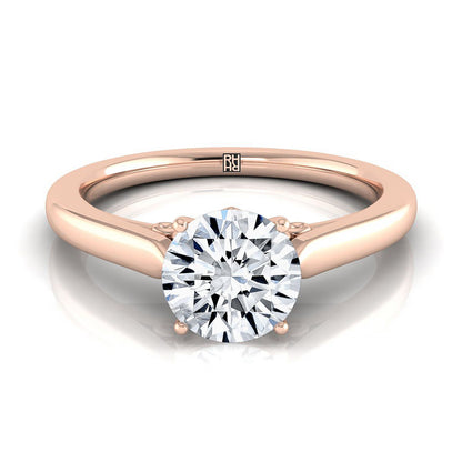 14K Rose Gold Round Brilliant Scroll Gallery Comfort Fit Solitaire Engagement Ring
