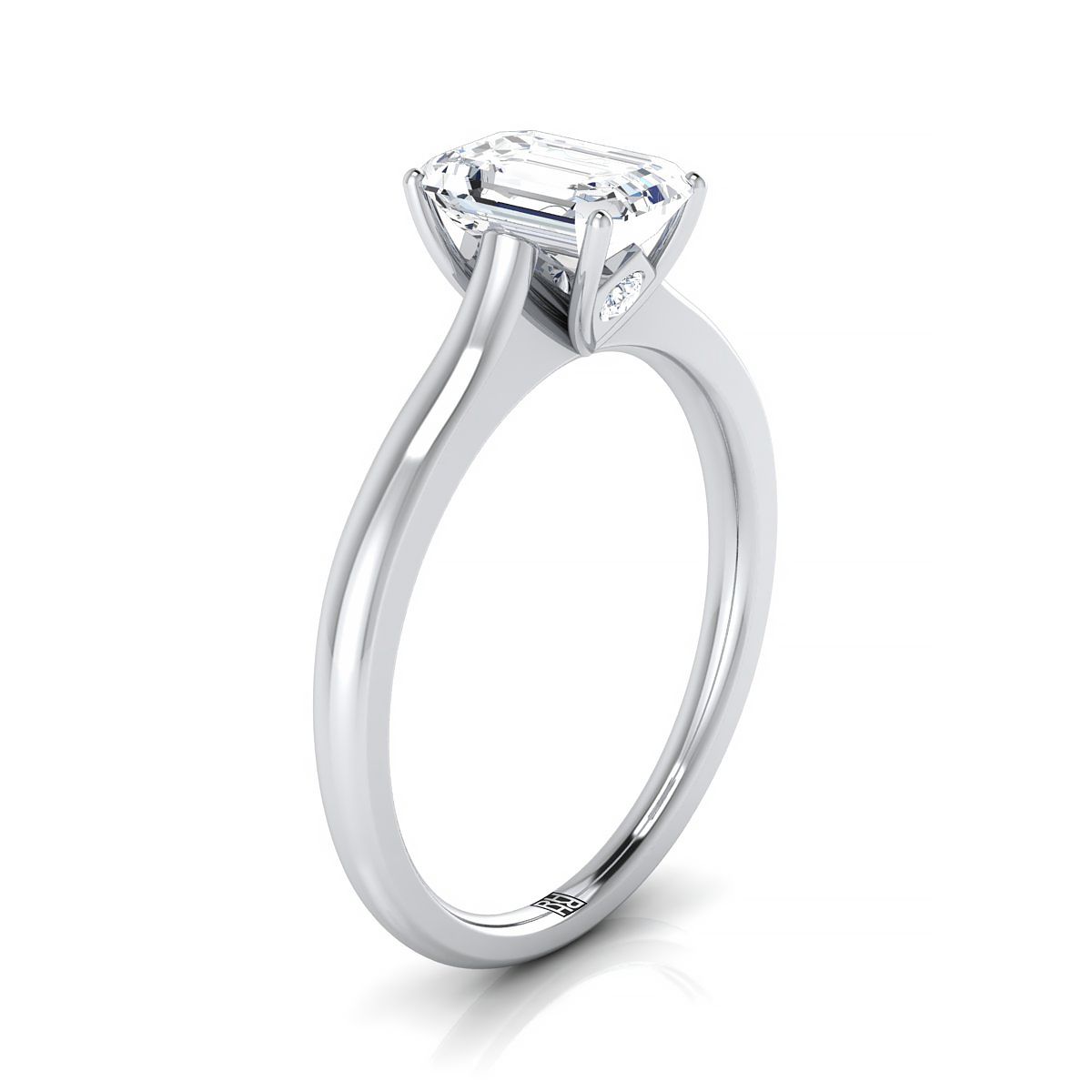 Platinum Emerald Cut Cathedral Solitaire Surprise Secret Stone Engagement Ring
