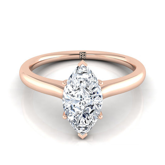 14K Rose Gold Marquise  Cathedral Solitaire Surprise Secret Stone Engagement Ring