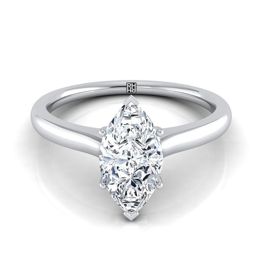 14K White Gold Marquise  Cathedral Solitaire Surprise Secret Stone Engagement Ring