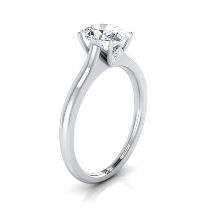 14K White Gold Oval Cathedral Solitaire Surprise Secret Stone Engagement Ring