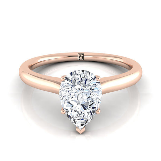 14K Rose Gold Pear Shape Center Cathedral Solitaire Surprise Secret Stone Engagement Ring