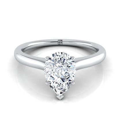 14K White Gold Pear Shape Center Cathedral Solitaire Surprise Secret Stone Engagement Ring