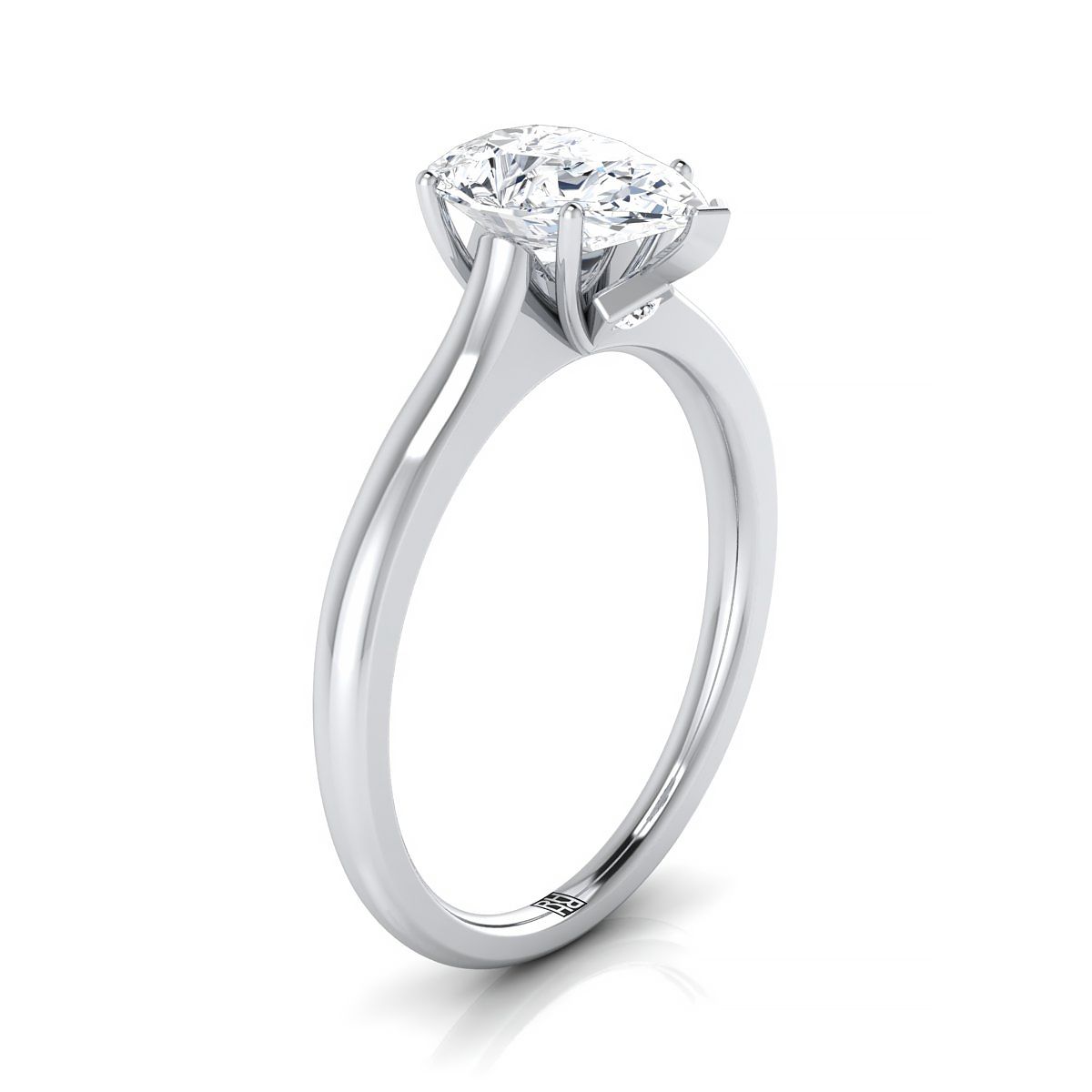 18K White Gold Pear Shape Center Cathedral Solitaire Surprise Secret Stone Engagement Ring
