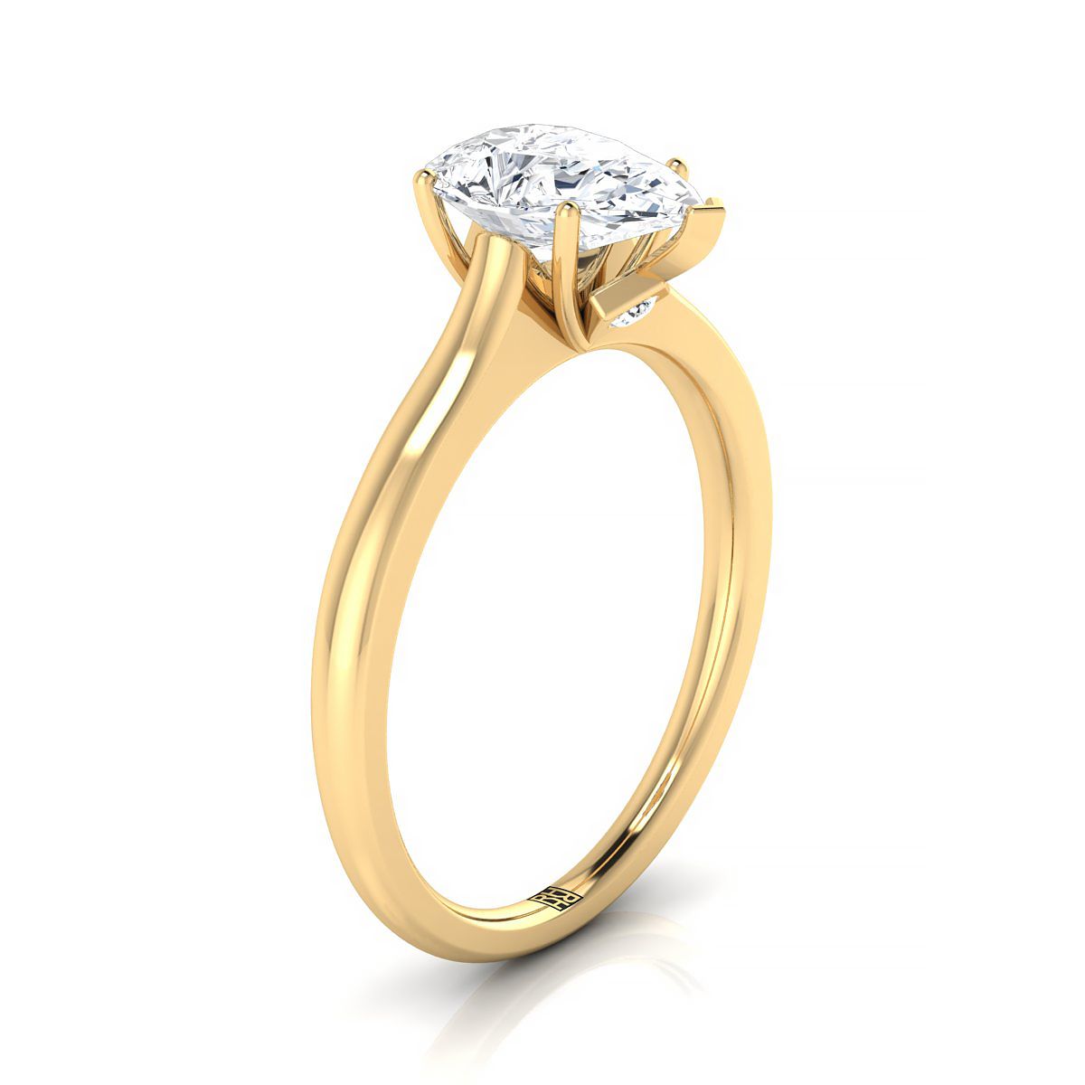 18K Yellow Gold Pear Shape Center Cathedral Solitaire Surprise Secret Stone Engagement Ring
