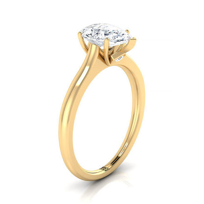 18K Yellow Gold Pear Shape Center Cathedral Solitaire Surprise Secret Stone Engagement Ring