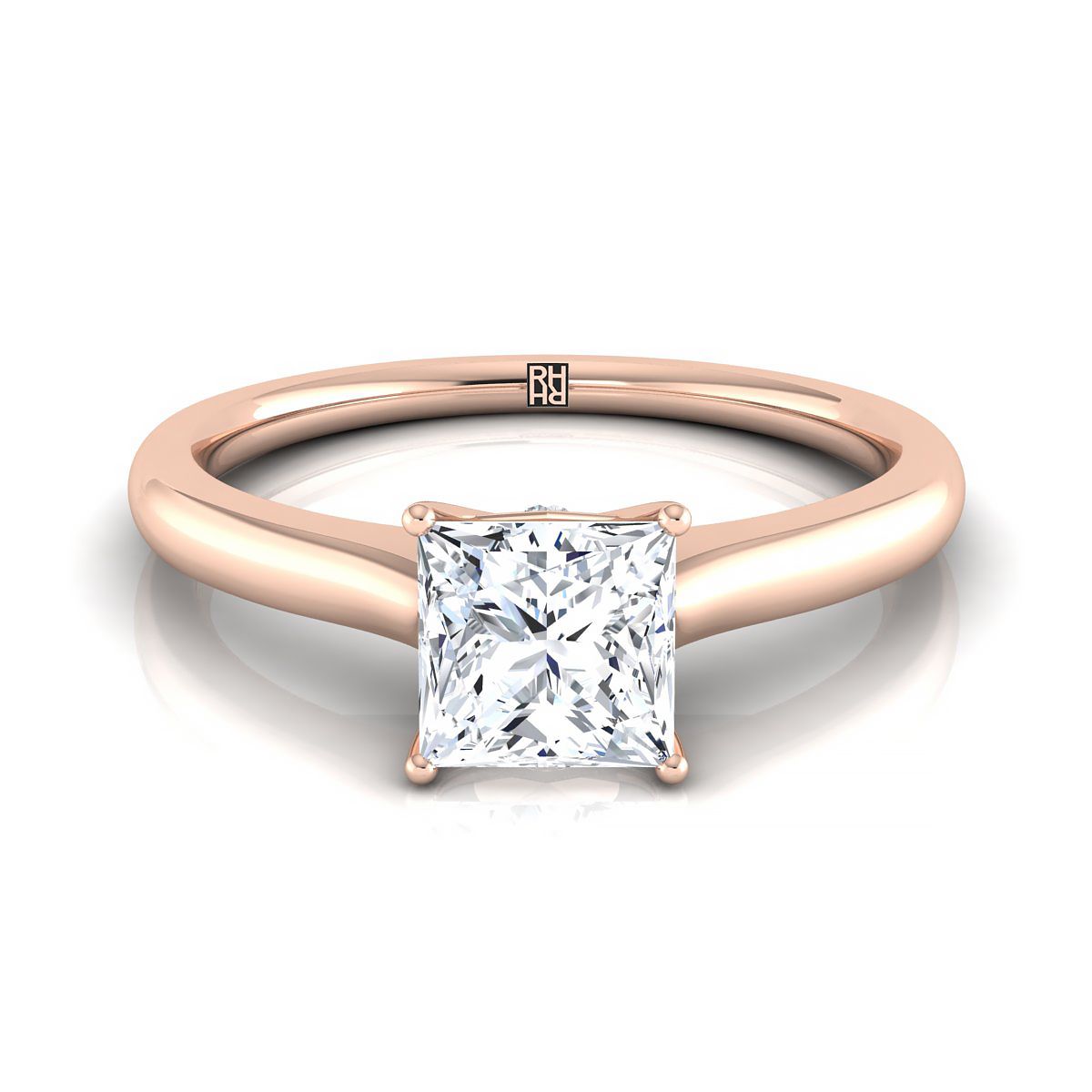 14K Rose Gold Princess Cut Cathedral Solitaire Surprise Secret Stone Engagement Ring