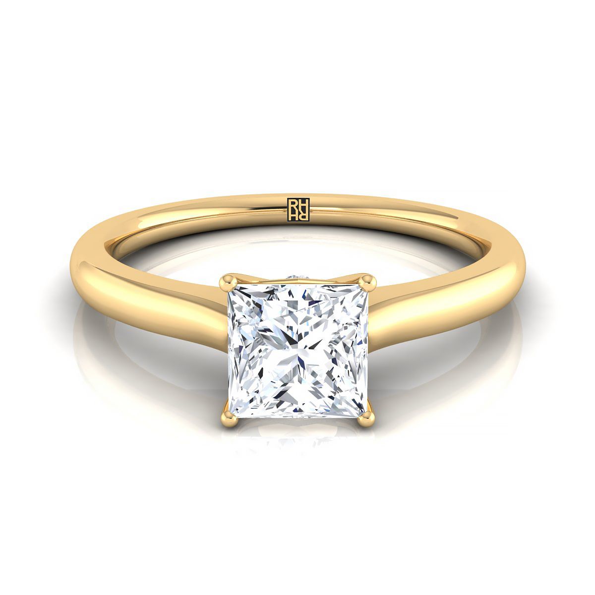 14K Yellow Gold Princess Cut Cathedral Solitaire Surprise Secret Stone Engagement Ring