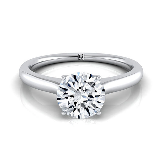 18K White Gold Round Brilliant Cathedral Solitaire Surprise Secret Stone Engagement Ring