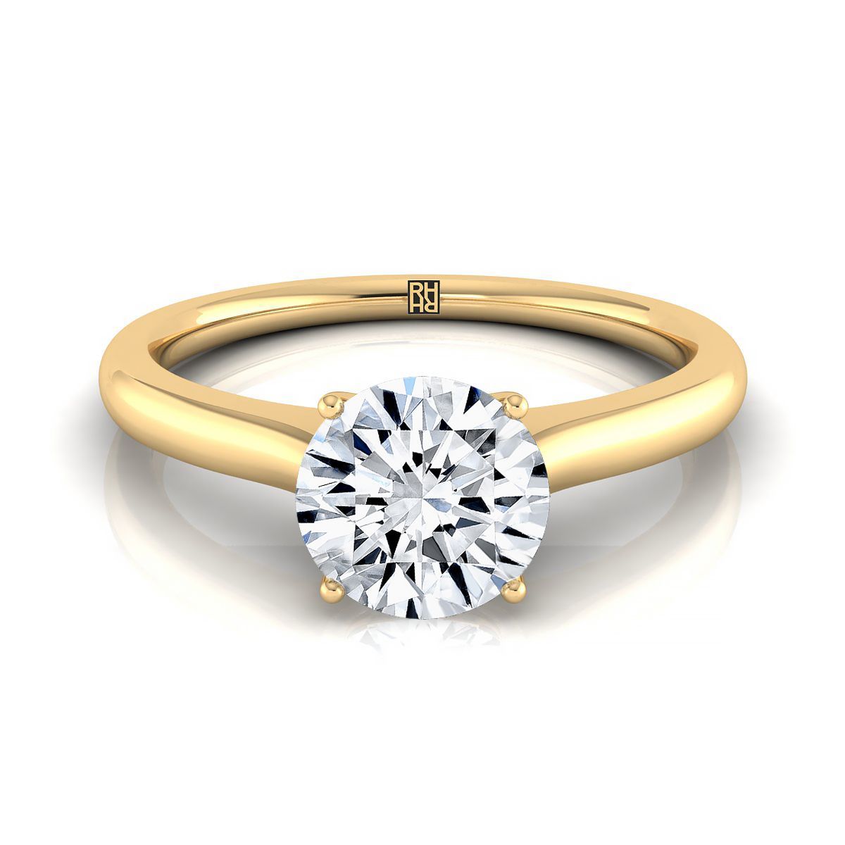 18K Yellow Gold Round Brilliant Cathedral Solitaire Surprise Secret Stone Engagement Ring