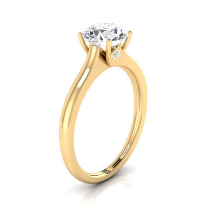 18K Yellow Gold Round Brilliant Cathedral Solitaire Surprise Secret Stone Engagement Ring