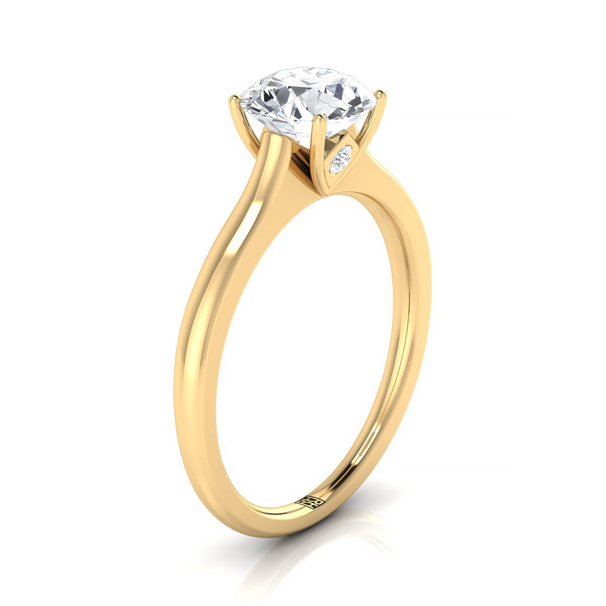 14K Yellow Gold Round Brilliant Cathedral Solitaire Surprise Secret Stone Engagement Ring