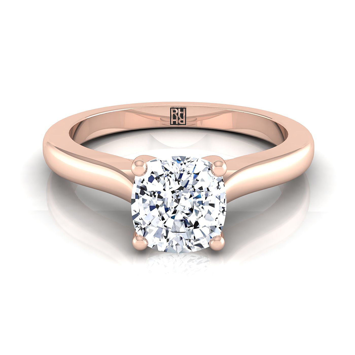 14K Rose Gold Cushion Comfort Fit Cathedral Solitaire Diamond Engagement Ring