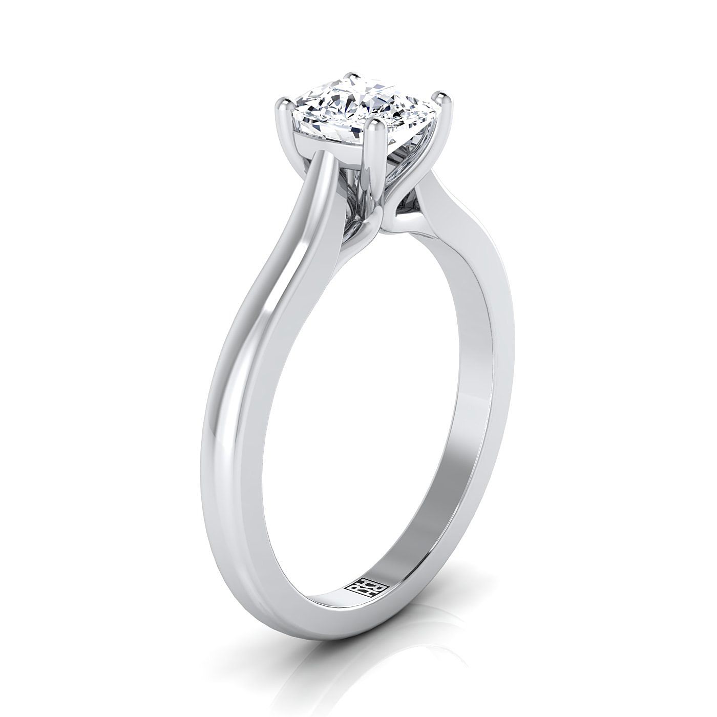 18K White Gold Cushion Comfort Fit Cathedral Solitaire Diamond Engagement Ring