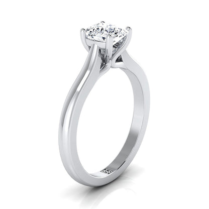 18K White Gold Cushion Comfort Fit Cathedral Solitaire Diamond Engagement Ring