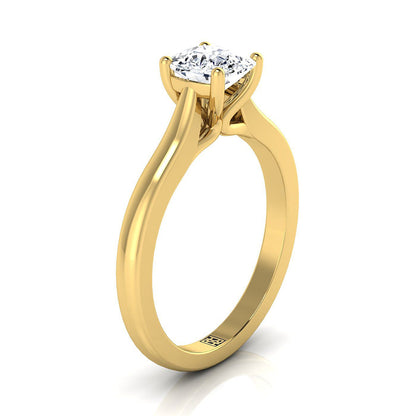 14K Yellow Gold Cushion Comfort Fit Cathedral Solitaire Diamond Engagement Ring