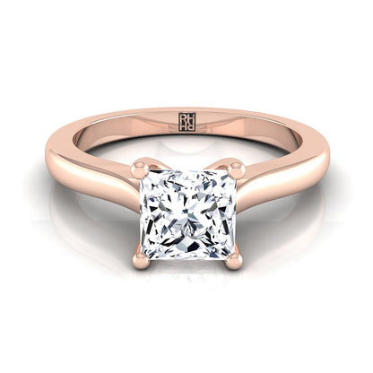 14K Rose Gold Princess Cut Comfort Fit Cathedral Solitaire Diamond Engagement Ring