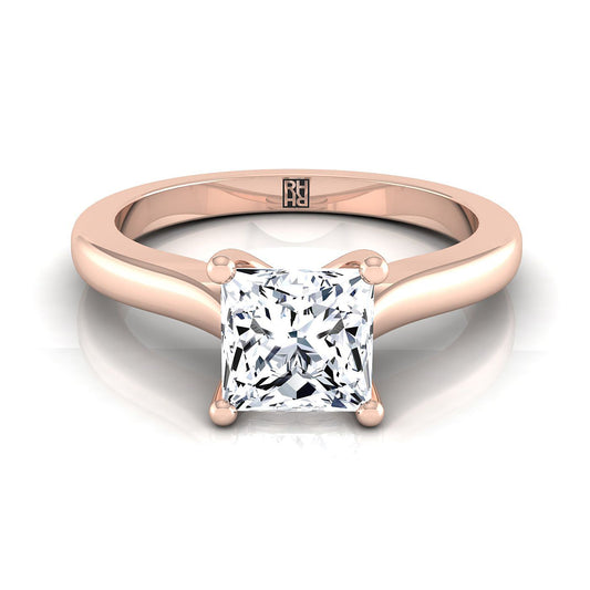 14K Rose Gold Princess Cut Comfort Fit Cathedral Solitaire Diamond Engagement Ring
