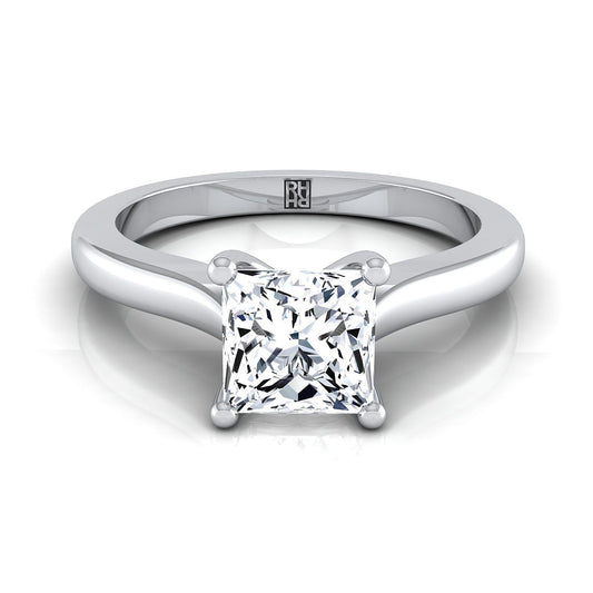18K White Gold Princess Cut Comfort Fit Cathedral Solitaire Diamond Engagement Ring