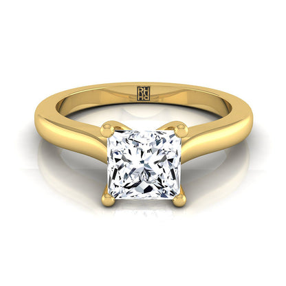 18K Yellow Gold Princess Cut Comfort Fit Cathedral Solitaire Diamond Engagement Ring