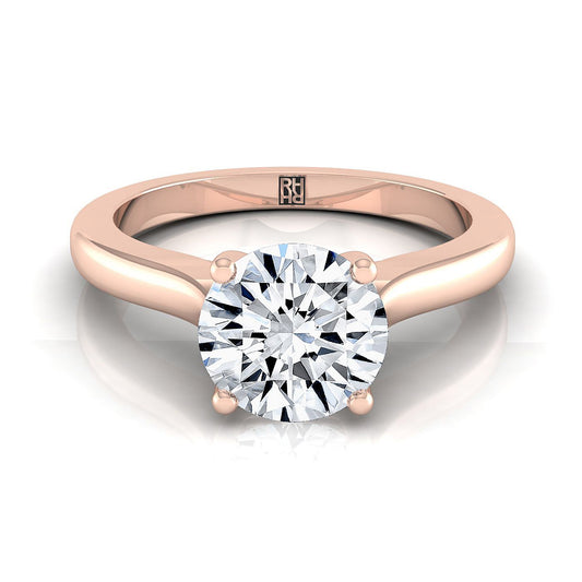 14K Rose Gold Round Brilliant Comfort Fit Cathedral Solitaire Diamond Engagement Ring