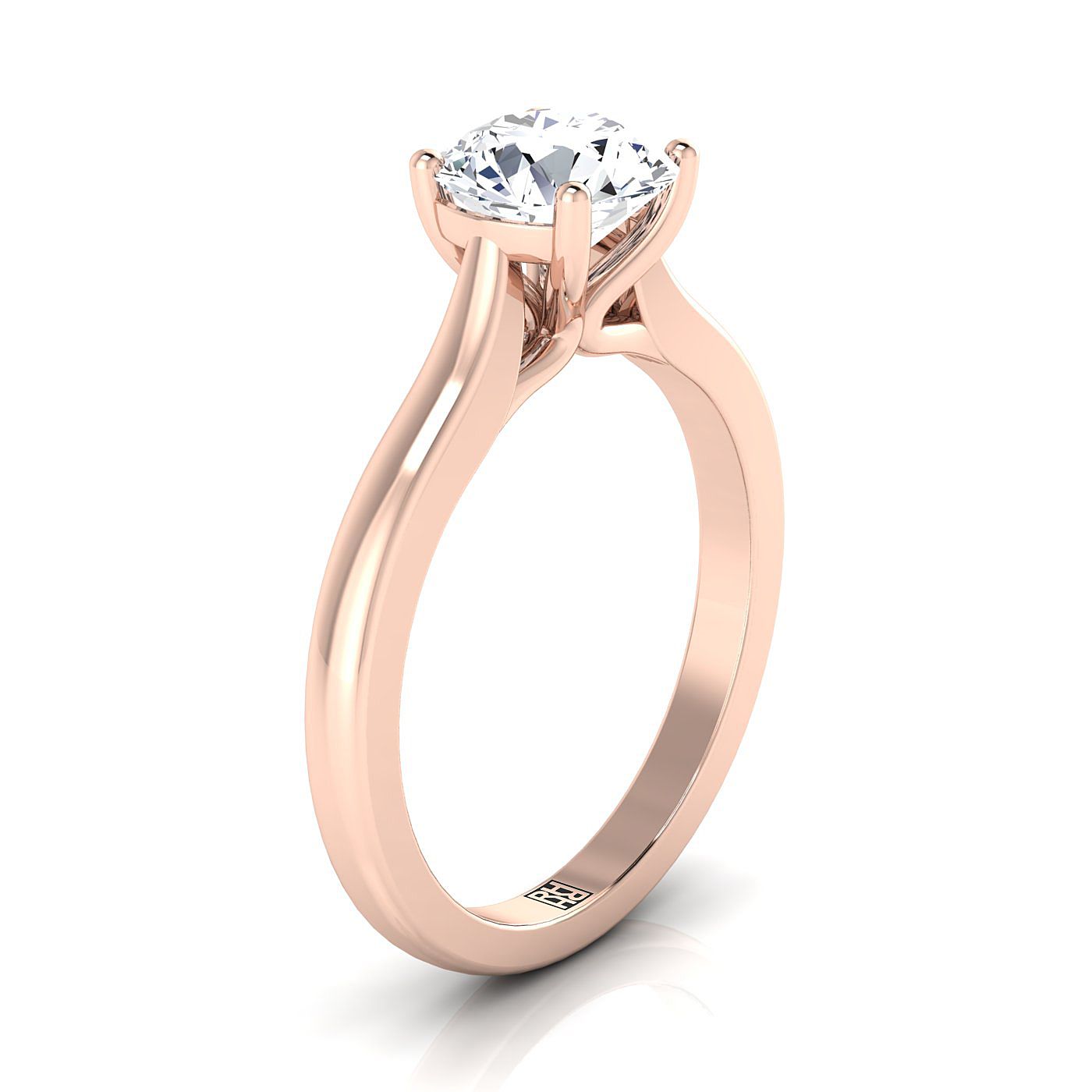 14K Rose Gold Round Brilliant Comfort Fit Cathedral Solitaire Diamond Engagement Ring