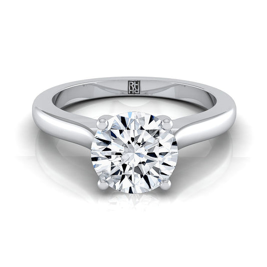 18K White Gold Round Brilliant Comfort Fit Cathedral Solitaire Diamond Engagement Ring