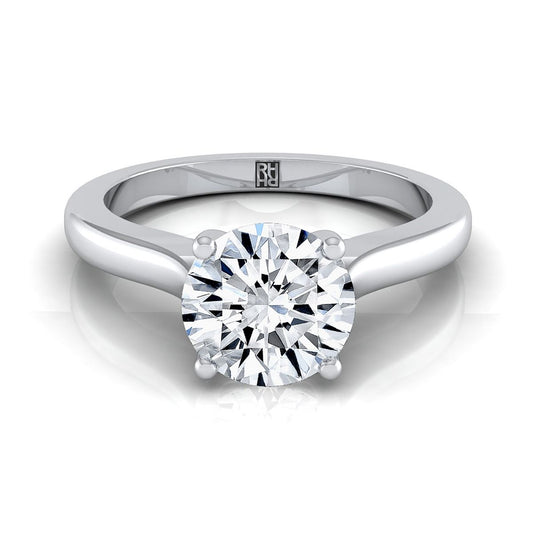 14K White Gold Round Brilliant Comfort Fit Cathedral Solitaire Diamond Engagement Ring