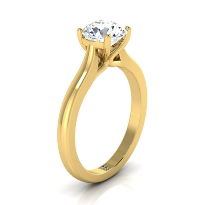 14K Yellow Gold Round Brilliant Comfort Fit Cathedral Solitaire Diamond Engagement Ring