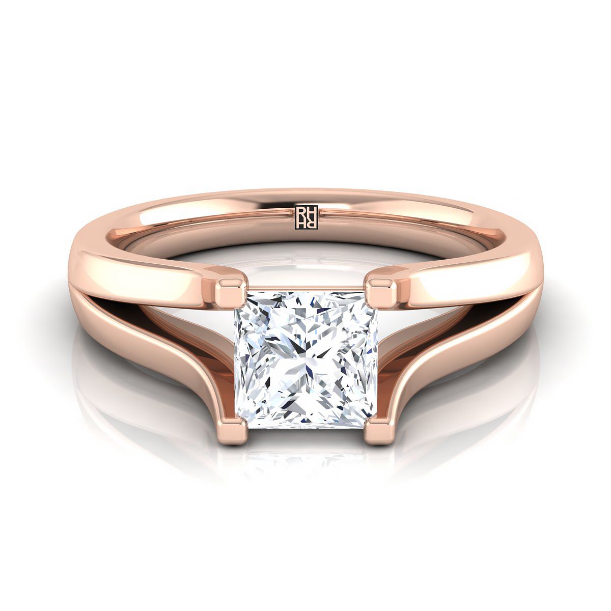 14K Rose Gold Princess Cut Modern Split Shank Solitaire Engagement Ring