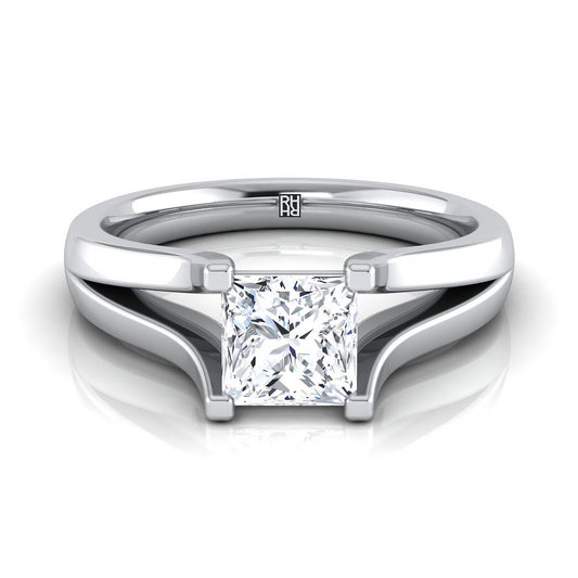 Platinum Princess Cut Modern Split Shank Solitaire Engagement Ring